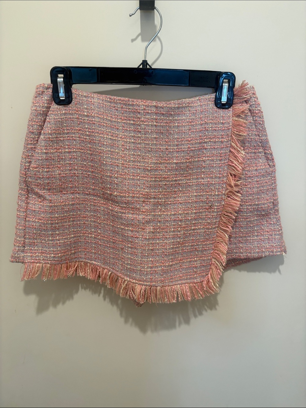 Frayed Hem Pink Tweed Mini Skort